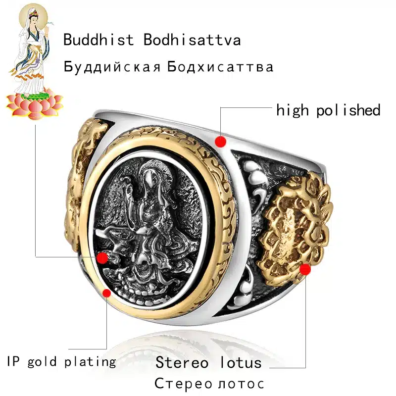 ZABRA Vintage Buddhism Goddess 925 Silver Dragon Male Ring Gold Retro Black Male Silver Ring Sterling Biker Man Rings Jewelry 11