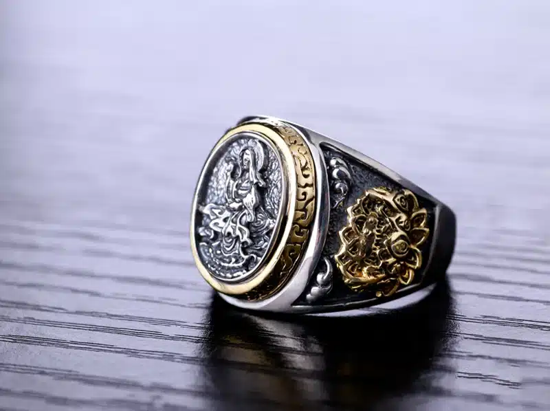 ZABRA Vintage Buddhism Goddess 925 Silver Dragon Male Ring Gold Retro Black Male Silver Ring Sterling Biker Man Rings Jewelry 12
