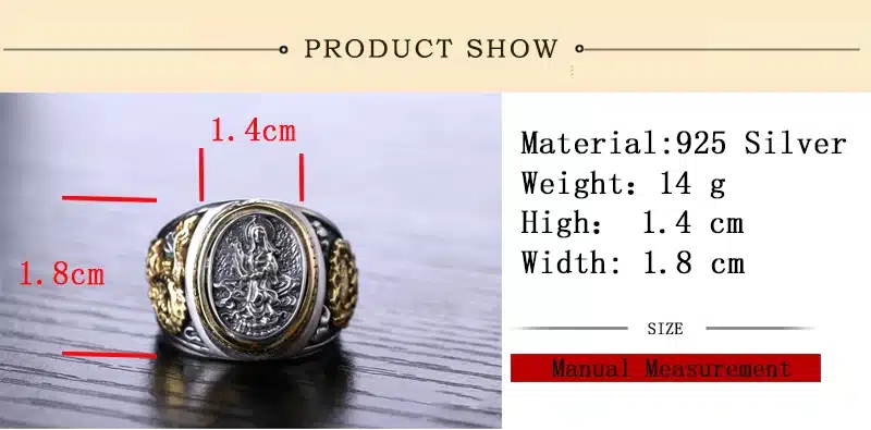 ZABRA Vintage Buddhism Goddess 925 Silver Dragon Male Ring Gold Retro Black Male Silver Ring Sterling Biker Man Rings Jewelry 13