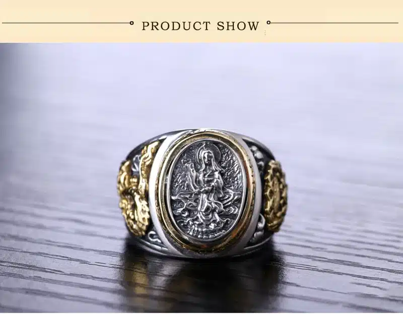 ZABRA Vintage Buddhism Goddess 925 Silver Dragon Male Ring Gold Retro Black Male Silver Ring Sterling Biker Man Rings Jewelry 14