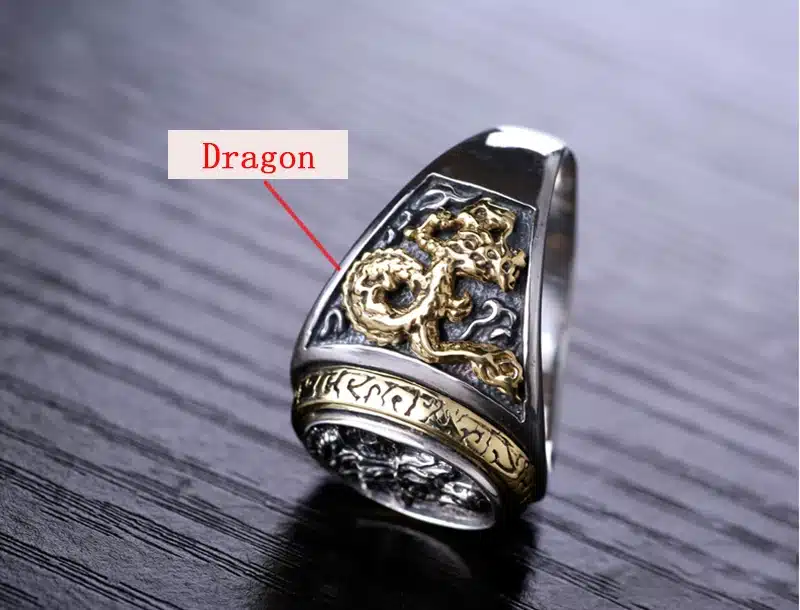ZABRA Vintage Buddhism Goddess 925 Silver Dragon Male Ring Gold Retro Black Male Silver Ring Sterling Biker Man Rings Jewelry 19