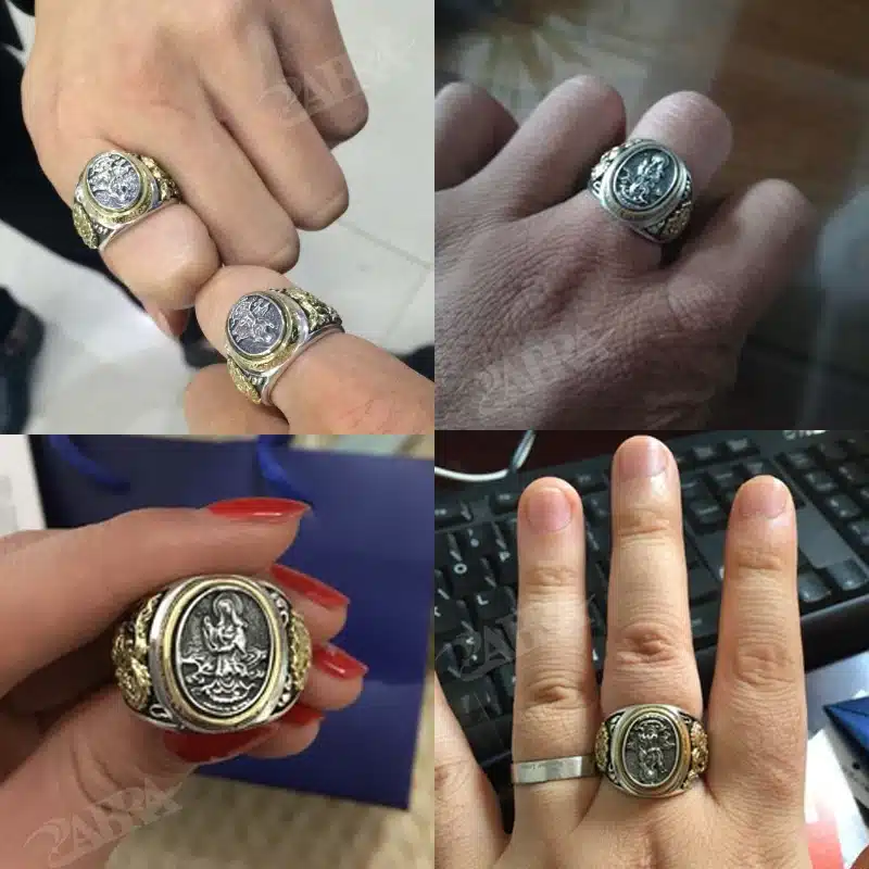 ZABRA Vintage Buddhism Goddess 925 Silver Dragon Male Ring Gold Retro Black Male Silver Ring Sterling Biker Man Rings Jewelry 20