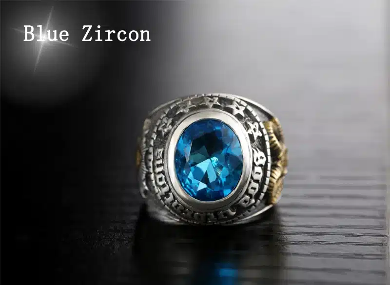 ZABRA 925 Silver Blue Zircon Men Ring Vintage Stone Punk Rock Gold Sheep Head Thai Handmade Women Rings Sterling Silver Jewelry 12