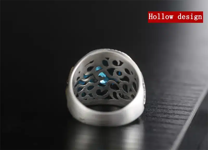 ZABRA 925 Silver Blue Zircon Men Ring Vintage Stone Punk Rock Gold Sheep Head Thai Handmade Women Rings Sterling Silver Jewelry 15