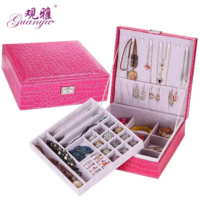 Guanya Wholesale jewelry display leather pattern casket / Senior jewelry box organizer / case for jewelry storage / gift box 15