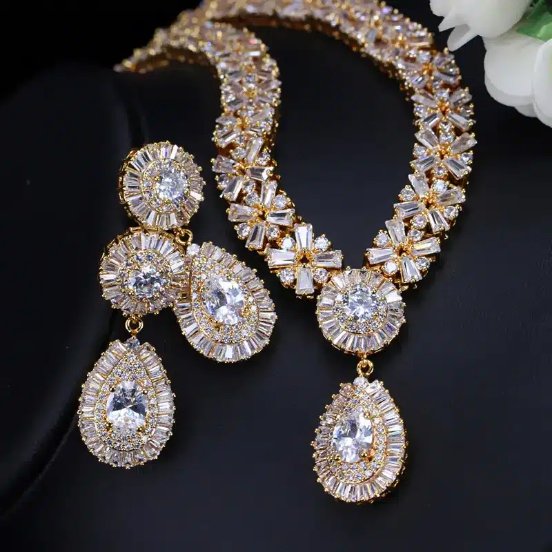 CWWZircons White Gold Color Luxury Bridal CZ Crystal Necklace and Earring Set Big Wedding Jewelry Sets For Brides T103 26