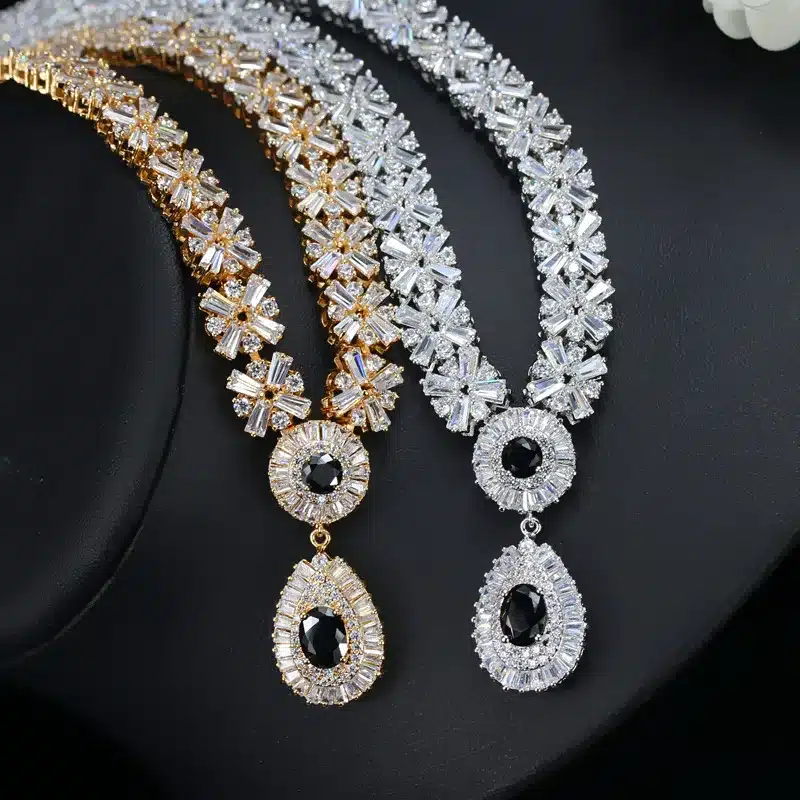 CWWZircons White Gold Color Luxury Bridal CZ Crystal Necklace and Earring Set Big Wedding Jewelry Sets For Brides T103 29