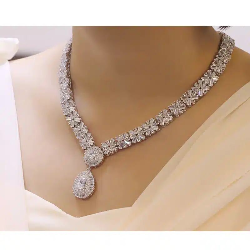 CWWZircons White Gold Color Luxury Bridal CZ Crystal Necklace and Earring Set Big Wedding Jewelry Sets For Brides T103 35