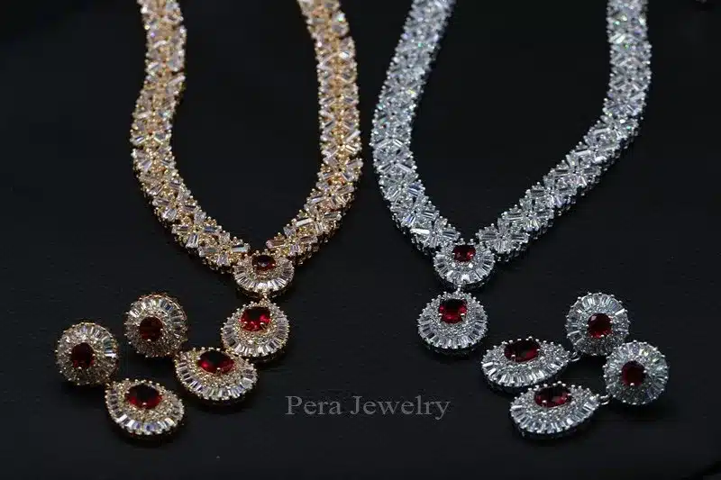 Pera CZ Classic Cubic Zirconia Gold Color Nigerian Wedding African Costume Big Statement Jewelry Set With Red Crystal Stone J060 28