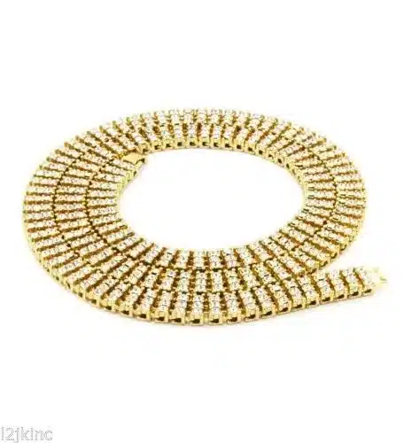 High Quality Men's Gold Color Hip-Hop Jewelry Set Iced Out 30" 3 Row Rhinestone Bling Bling 30inch Chain & 8 inch Bracelet 14
