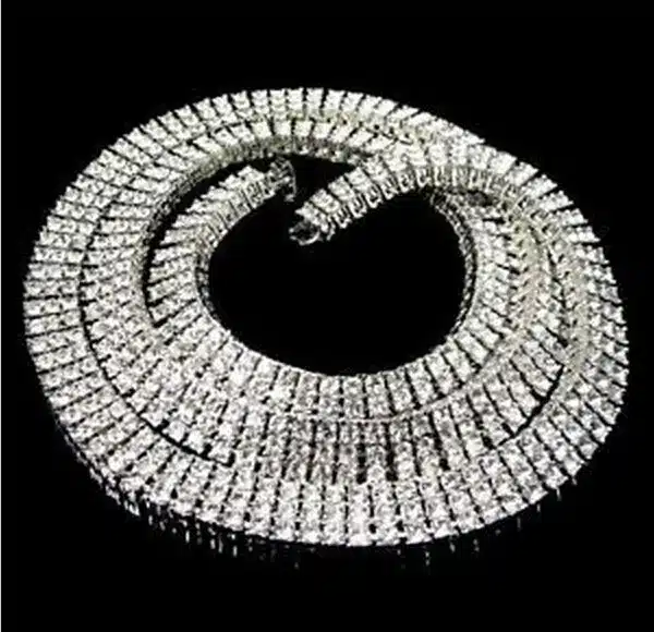 High Quality Men's Gold Color Hip-Hop Jewelry Set Iced Out 30" 3 Row Rhinestone Bling Bling 30inch Chain & 8 inch Bracelet 15