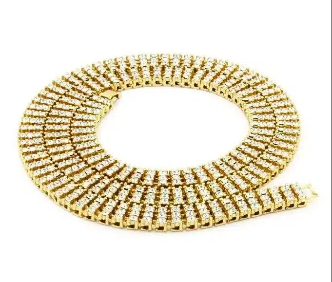 High Quality Men's Gold Color Hip-Hop Jewelry Set Iced Out 30" 3 Row Rhinestone Bling Bling 30inch Chain & 8 inch Bracelet 21