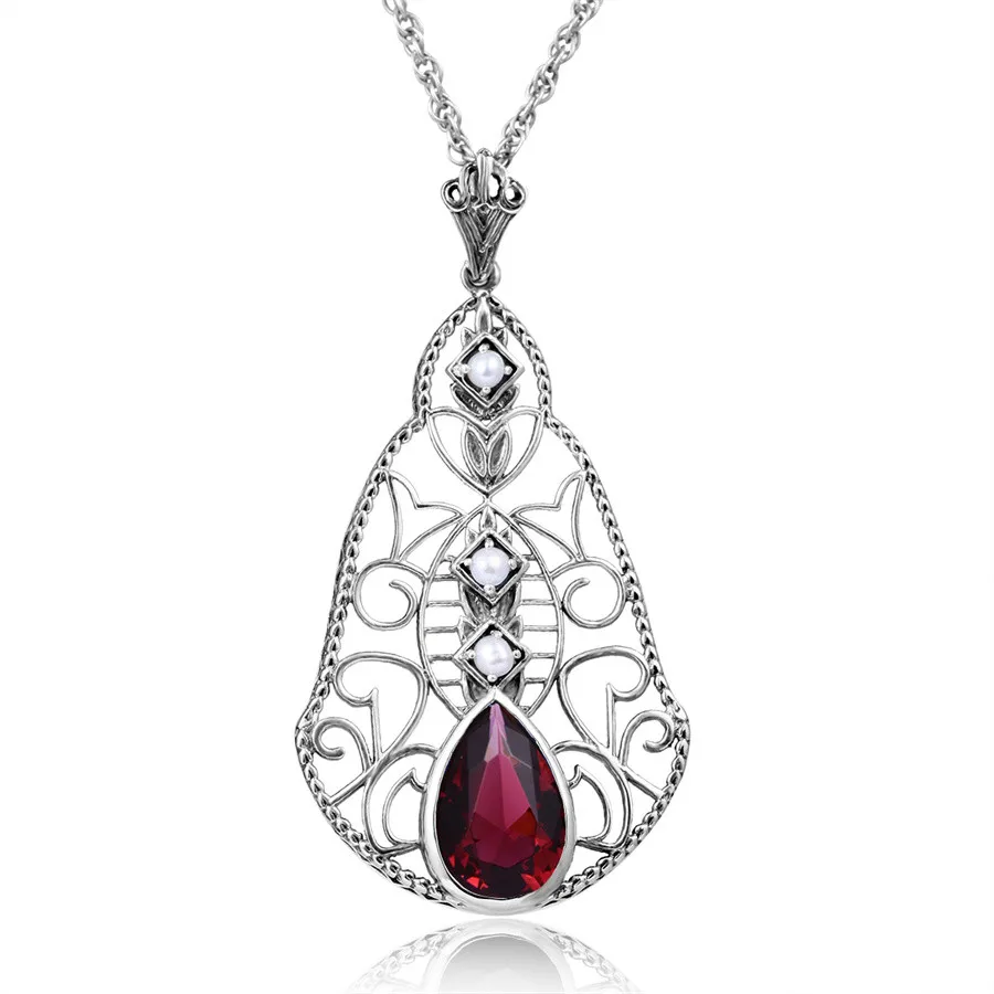 Szjinao Fashion Red CZ Crystal Wedding Jewelry Classic Vintage Sterling Silver 925 Jewelry Sets for Women Pendant/Earrings/Ring 24