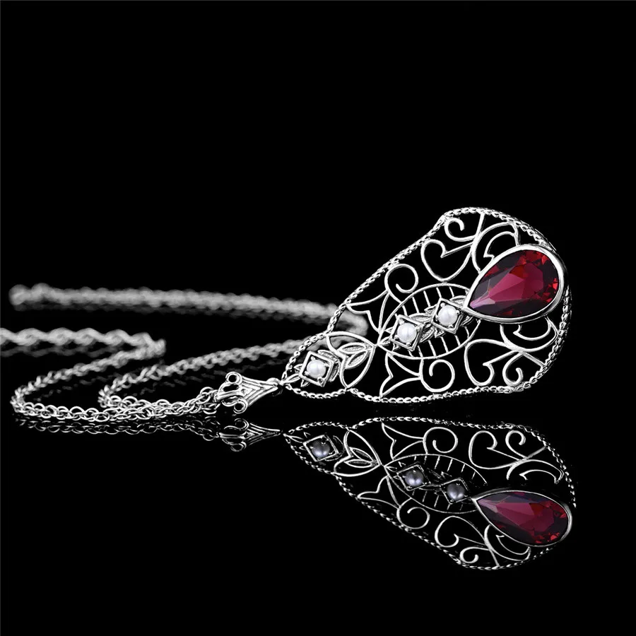 Szjinao Fashion Red CZ Crystal Wedding Jewelry Classic Vintage Sterling Silver 925 Jewelry Sets for Women Pendant/Earrings/Ring 26