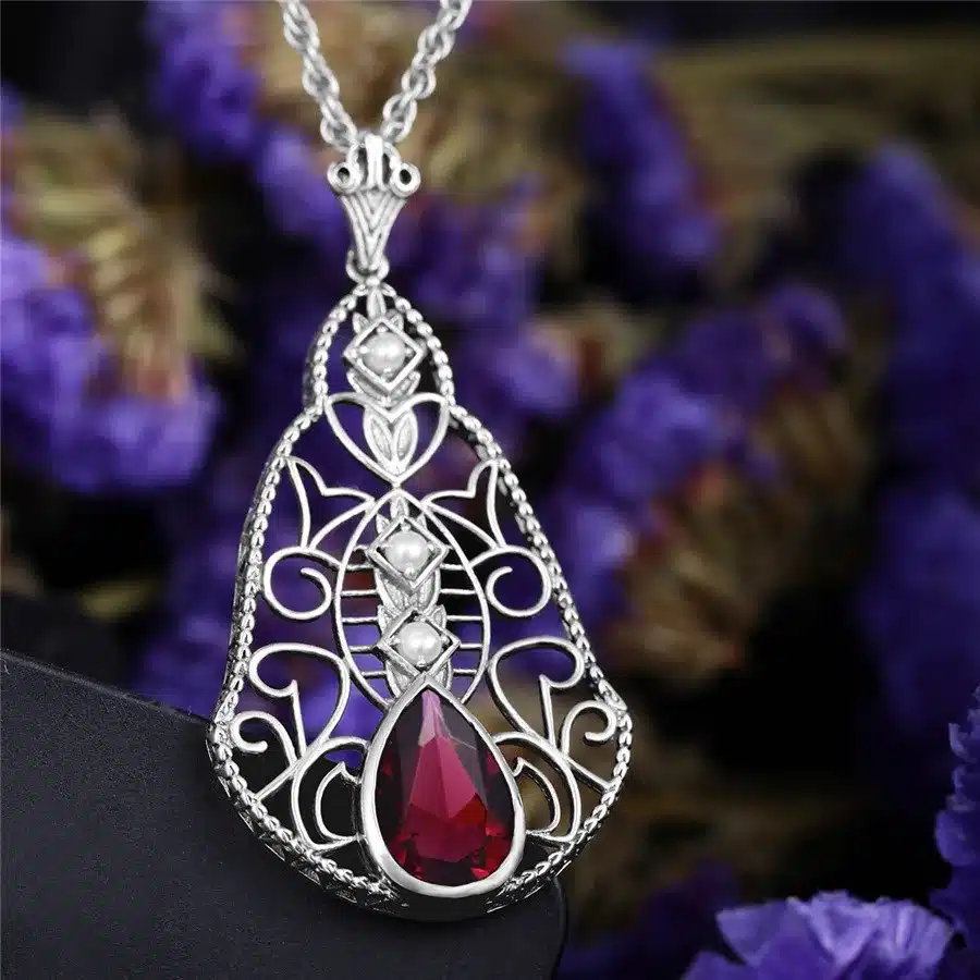 Szjinao Fashion Red CZ Crystal Wedding Jewelry Classic Vintage Sterling Silver 925 Jewelry Sets for Women Pendant/Earrings/Ring 27