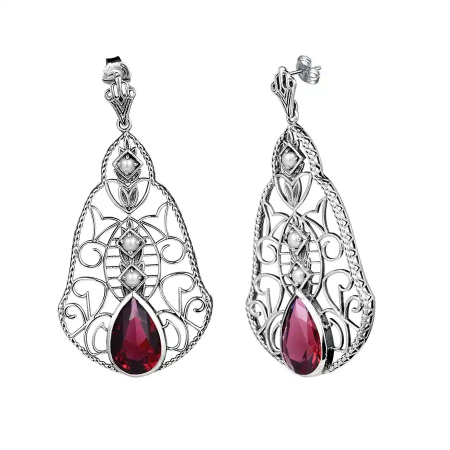 Szjinao Fashion Red CZ Crystal Wedding Jewelry Classic Vintage Sterling Silver 925 Jewelry Sets for Women Pendant/Earrings/Ring 28