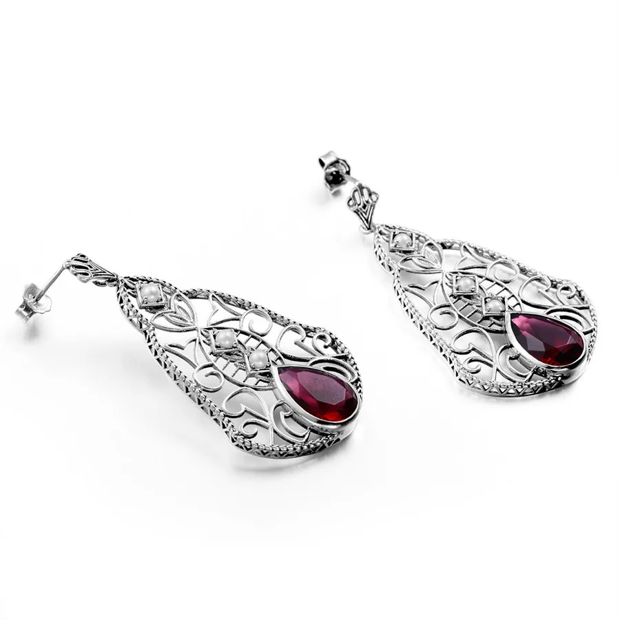 Szjinao Fashion Red CZ Crystal Wedding Jewelry Classic Vintage Sterling Silver 925 Jewelry Sets for Women Pendant/Earrings/Ring 29