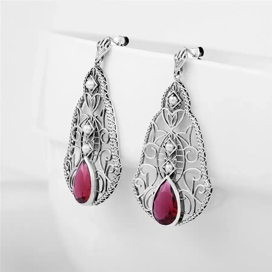 Szjinao Fashion Red CZ Crystal Wedding Jewelry Classic Vintage Sterling Silver 925 Jewelry Sets for Women Pendant/Earrings/Ring 30