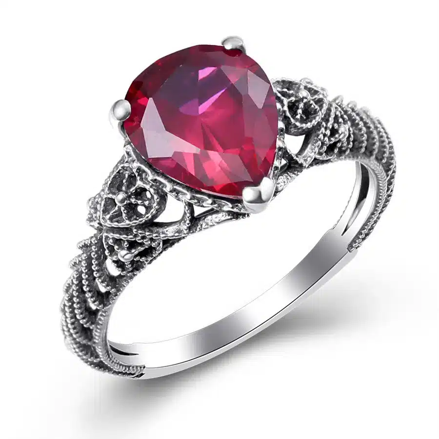 Szjinao Fashion Red CZ Crystal Wedding Jewelry Classic Vintage Sterling Silver 925 Jewelry Sets for Women Pendant/Earrings/Ring 32