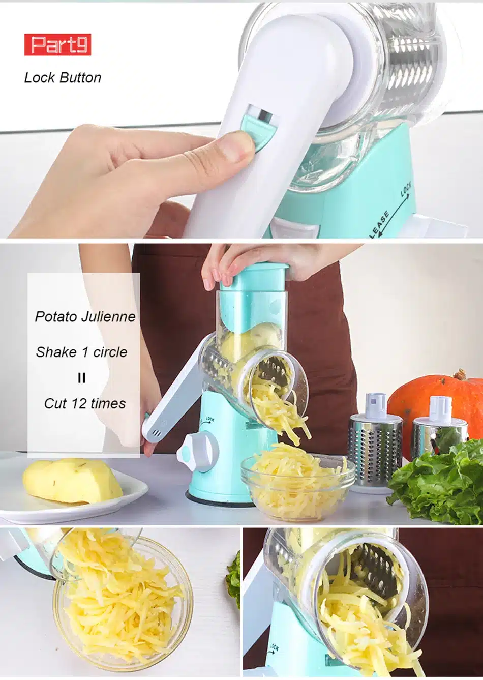 Round Mandoline Slicer Vegetable Cutter Manual Potato Julienne Carrot Slicer Cheese Grater Stainless Steel Blades Kitchen Tool 10