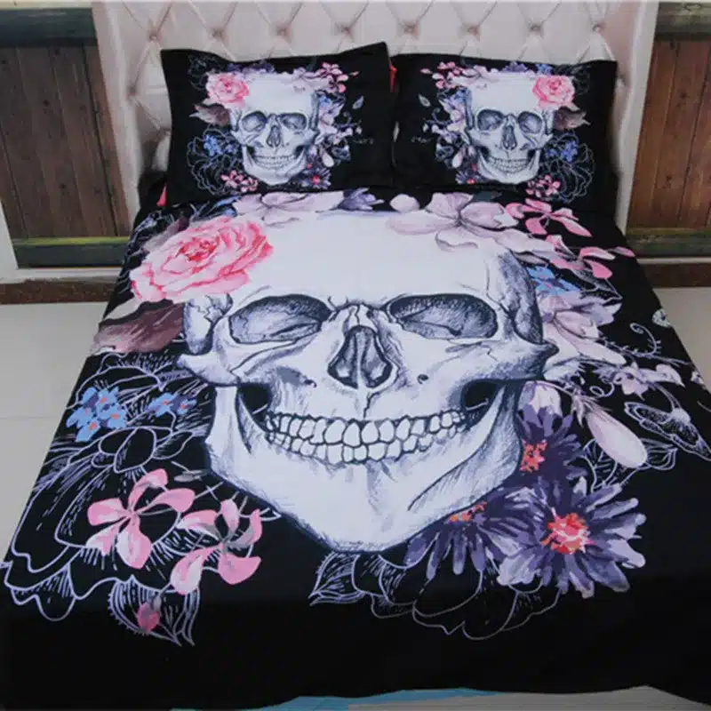 3D Skull Bedding sets Plaid Duvet Covers for King Size Bed Europe Style Sugar Skull Bedding Pink Flower Duvet Cover 7