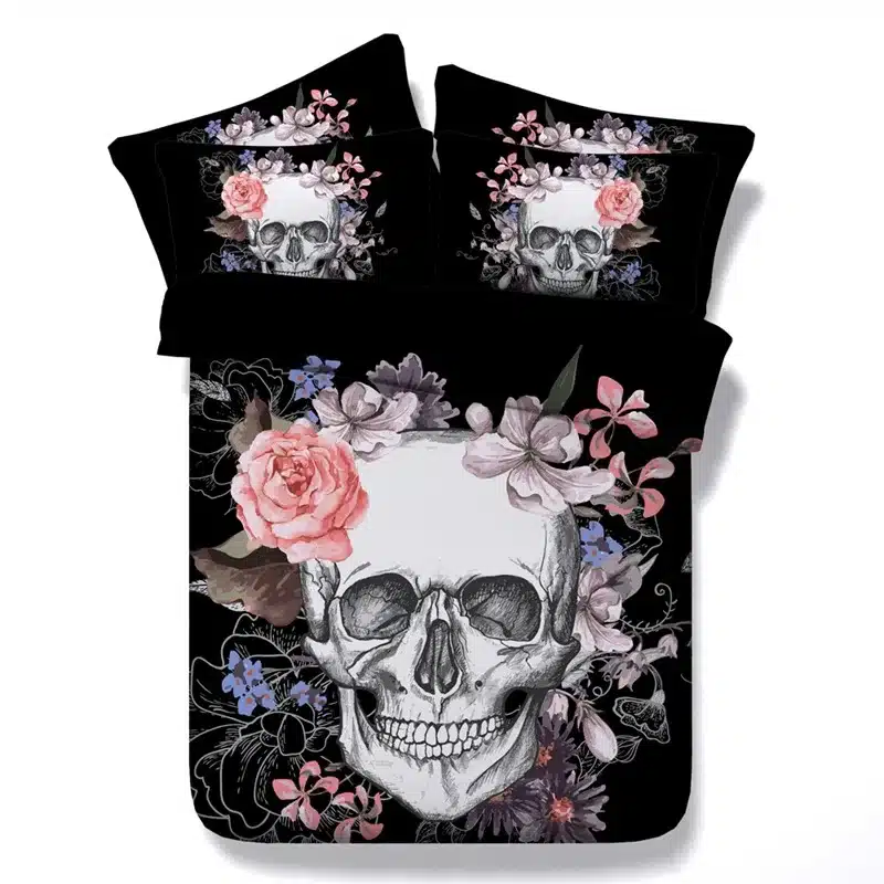 3D Skull Bedding sets Plaid Duvet Covers for King Size Bed Europe Style Sugar Skull Bedding Pink Flower Duvet Cover 8