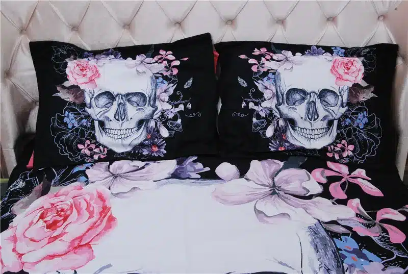 3D Skull Bedding sets Plaid Duvet Covers for King Size Bed Europe Style Sugar Skull Bedding Pink Flower Duvet Cover 9