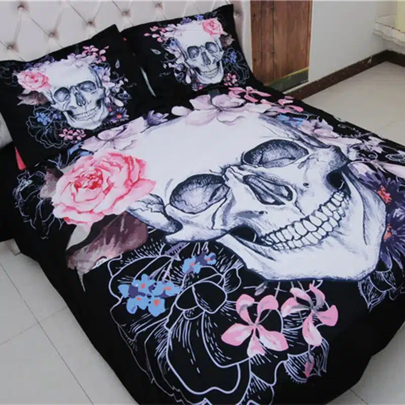 3D Skull Bedding sets Plaid Duvet Covers for King Size Bed Europe Style Sugar Skull Bedding Pink Flower Duvet Cover 12