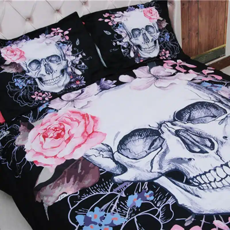 3D Skull Bedding sets Plaid Duvet Covers for King Size Bed Europe Style Sugar Skull Bedding Pink Flower Duvet Cover 14