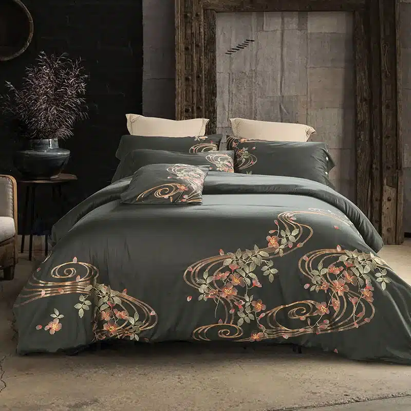 Luxury Tribute Silk Cotton Embroidery Luxury Bedding set Noble Palace Royal Bed set King Queen Size Duvet cover Bedsheet set 73