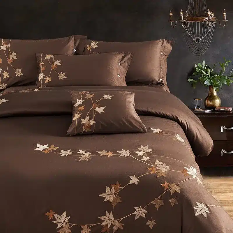 100% Egypt Cotton Coffee Bule Embroidery Luxury Oriental Bedding set King Queen size Bed set Duvet cover Bedsheet Pillowcases 16
