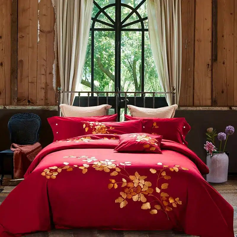 100% Egypt Cotton Coffee Bule Embroidery Luxury Oriental Bedding set King Queen size Bed set Duvet cover Bedsheet Pillowcases 34