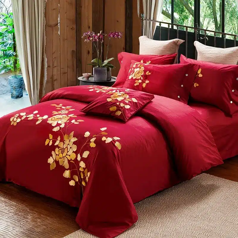 100% Egypt Cotton Coffee Bule Embroidery Luxury Oriental Bedding set King Queen size Bed set Duvet cover Bedsheet Pillowcases 35
