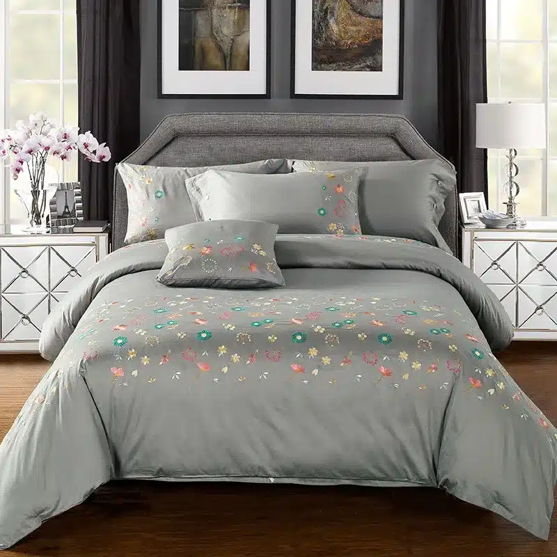 100% Egypt Cotton Coffee Bule Embroidery Luxury Oriental Bedding set King Queen size Bed set Duvet cover Bedsheet Pillowcases 46