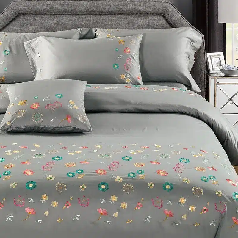 100% Egypt Cotton Coffee Bule Embroidery Luxury Oriental Bedding set King Queen size Bed set Duvet cover Bedsheet Pillowcases 47