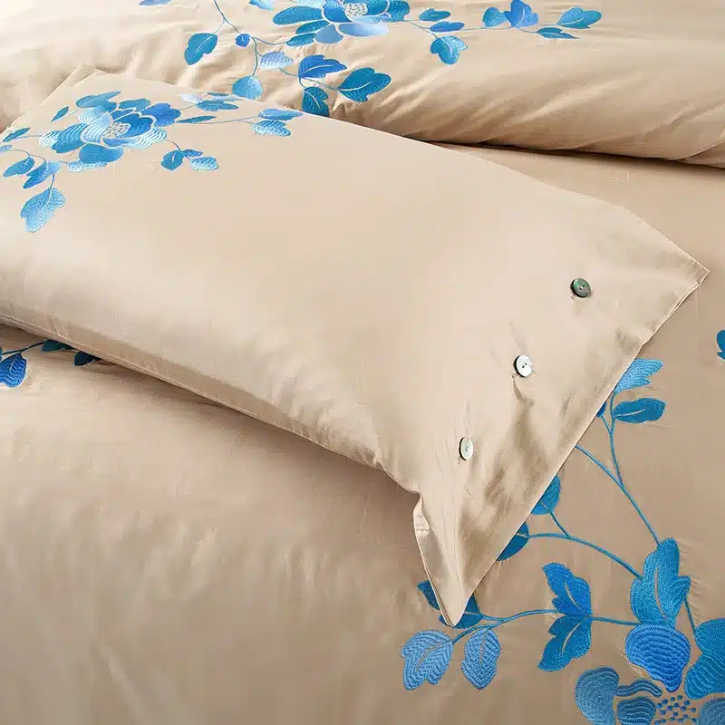 100% Egypt Cotton Coffee Bule Embroidery Luxury Oriental Bedding set King Queen size Bed set Duvet cover Bedsheet Pillowcases 59