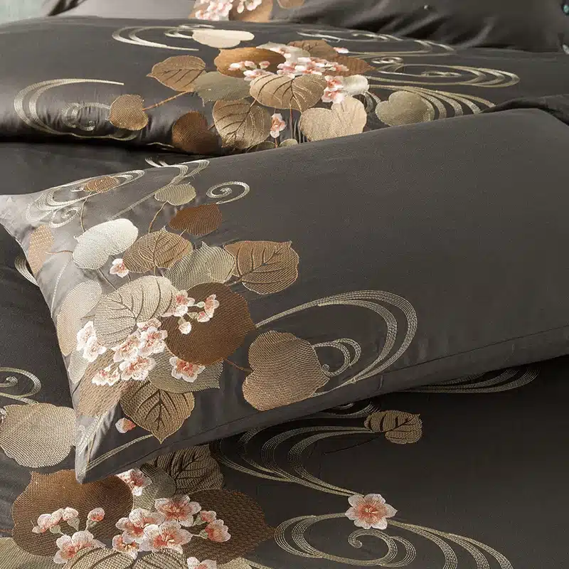 100% Egypt Cotton Coffee Bule Embroidery Luxury Oriental Bedding set King Queen size Bed set Duvet cover Bedsheet Pillowcases 71