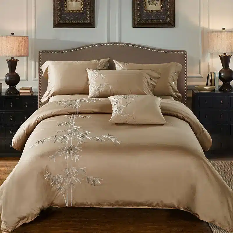 100% Egypt Cotton Coffee Bule Embroidery Luxury Oriental Bedding set King Queen size Bed set Duvet cover Bedsheet Pillowcases 73