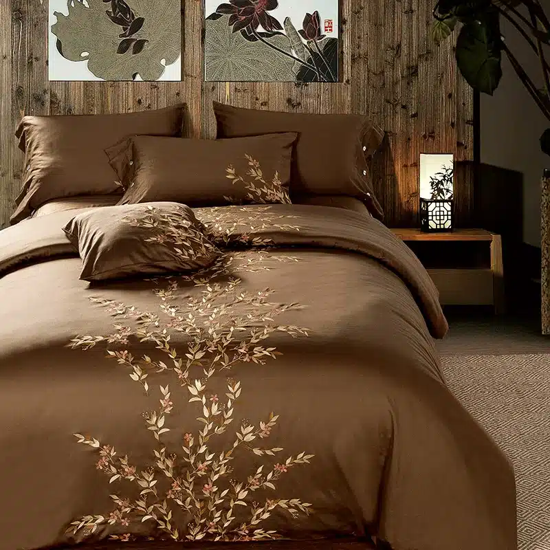 100% Egypt Cotton Coffee Bule Embroidery Luxury Oriental Bedding set King Queen size Bed set Duvet cover Bedsheet Pillowcases 85