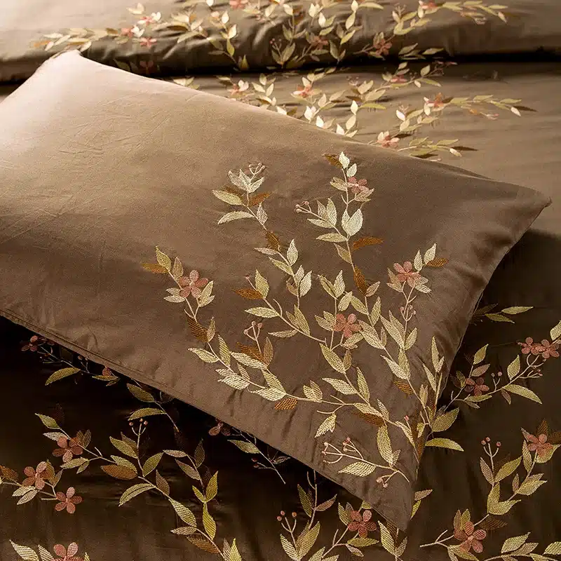 100% Egypt Cotton Coffee Bule Embroidery Luxury Oriental Bedding set King Queen size Bed set Duvet cover Bedsheet Pillowcases 87