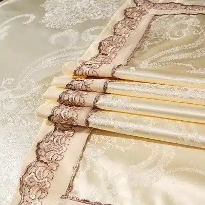 White Silver Color Jacquard Luxury Bedding sets 4/6 Pcs Queen/King size lace cotton Stain Bed set Bed linen Duvet cover pillow 34