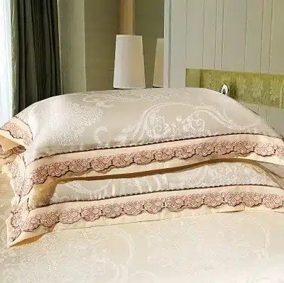 White Silver Color Jacquard Luxury Bedding sets 4/6 Pcs Queen/King size lace cotton Stain Bed set Bed linen Duvet cover pillow 35