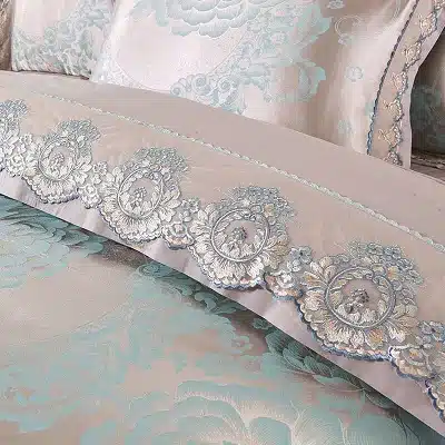 White Silver Color Jacquard Luxury Bedding sets 4/6 Pcs Queen/King size lace cotton Stain Bed set Bed linen Duvet cover pillow 39