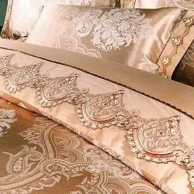 White Silver Color Jacquard Luxury Bedding sets 4/6 Pcs Queen/King size lace cotton Stain Bed set Bed linen Duvet cover pillow 43