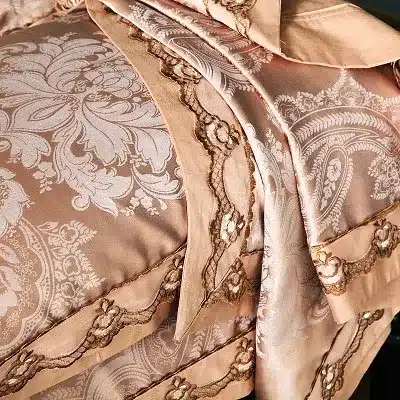 White Silver Color Jacquard Luxury Bedding sets 4/6 Pcs Queen/King size lace cotton Stain Bed set Bed linen Duvet cover pillow 44