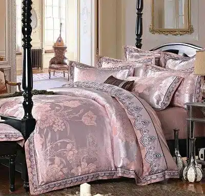 White Silver Color Jacquard Luxury Bedding sets 4/6 Pcs Queen/King size lace cotton Stain Bed set Bed linen Duvet cover pillow 49