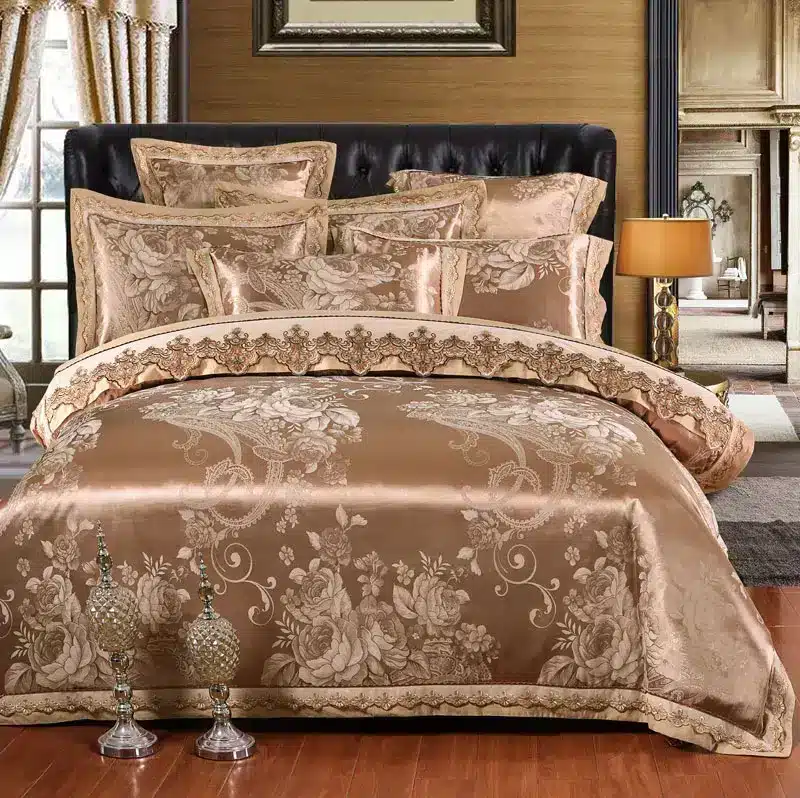 White Silver Color Jacquard Luxury Bedding sets 4/6 Pcs Queen/King size lace cotton Stain Bed set Bed linen Duvet cover pillow 57