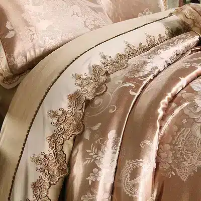 White Silver Color Jacquard Luxury Bedding sets 4/6 Pcs Queen/King size lace cotton Stain Bed set Bed linen Duvet cover pillow 59