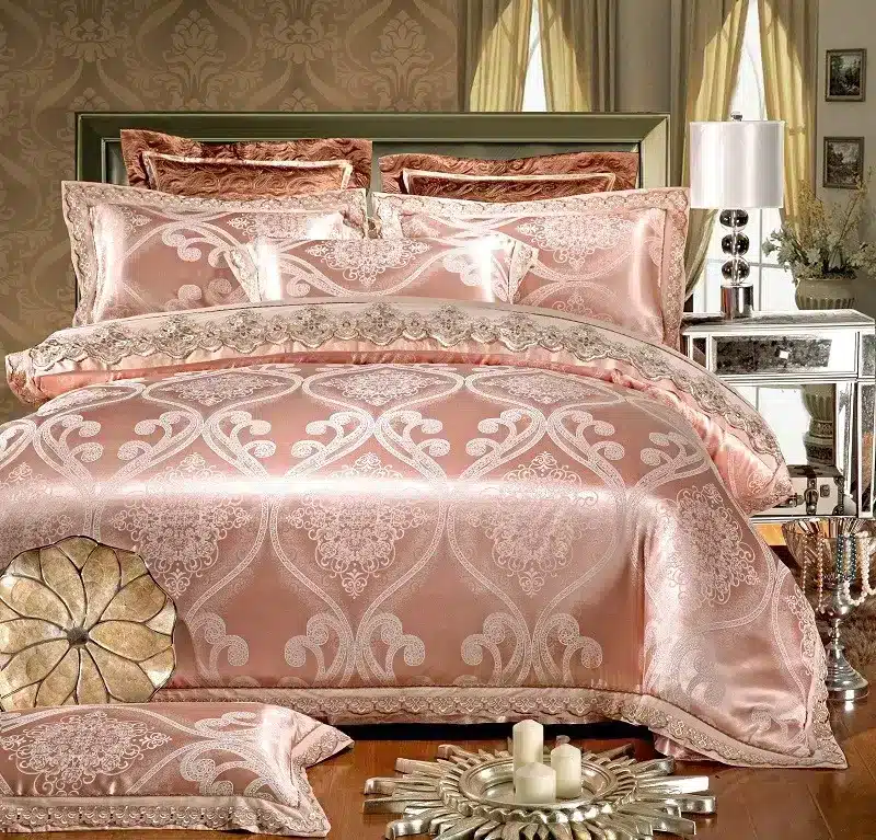 White Silver Color Jacquard Luxury Bedding sets 4/6 Pcs Queen/King size lace cotton Stain Bed set Bed linen Duvet cover pillow 67