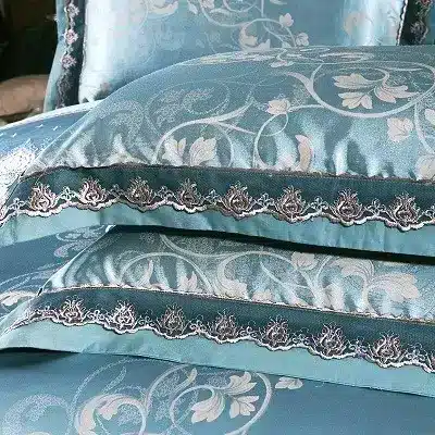 White Silver Color Jacquard Luxury Bedding sets 4/6 Pcs Queen/King size lace cotton Stain Bed set Bed linen Duvet cover pillow 73